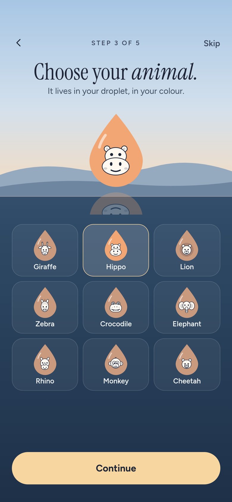 Choose your animal screen